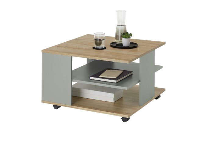 Couchtisch >Fay< 4 Rollen, Artisan Eiche Dekor, Salbei - 70x44x70 (BxHxT)