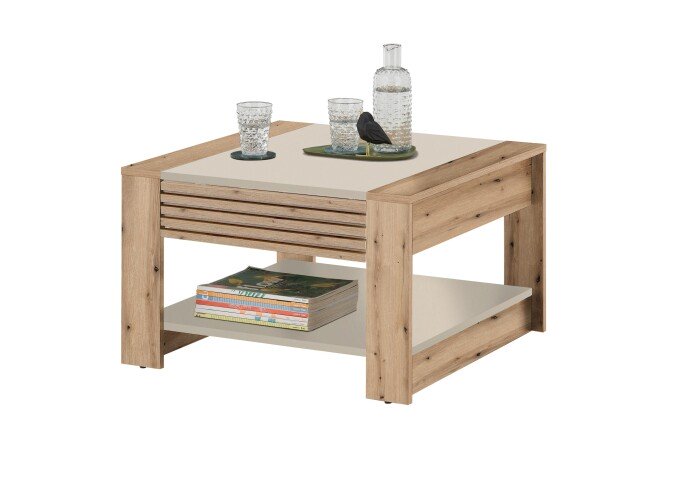 Couchtisch >Feli< Schublade, kaschmir, Evoke Eiche Dekor - 70x42x70cm (BxHxT)