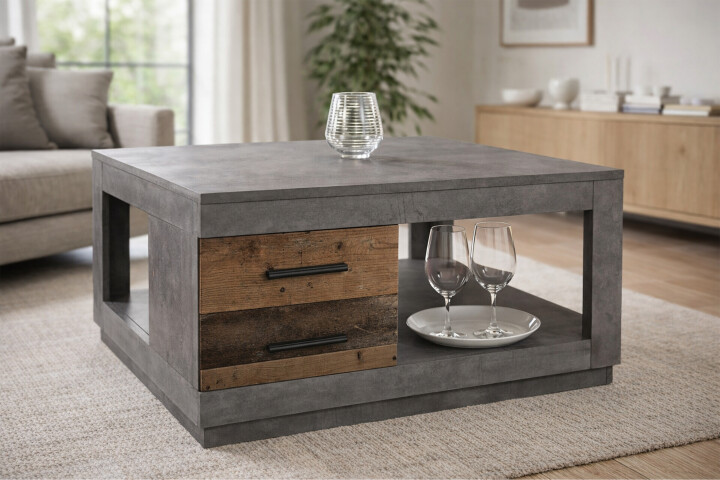 Couchtisch >Fulda< 2 Schübe, betonoxid, Old Style - 80x45,6x80cm (BxHxT)