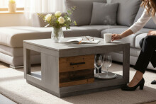 Couchtisch >Fulda< 2 Schübe, betonoxid, Old Style - 80x45,6x80cm (BxHxT)