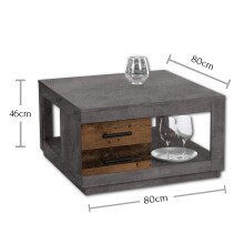 Couchtisch >Fulda< 2 Schübe, betonoxid, Old Style - 80x45,6x80cm (BxHxT)