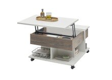 Couchtisch >Helen< höhenverstellbar, 4 Rollen, flagstaff, weiß - 75x44/67x75cm (BxHxT)