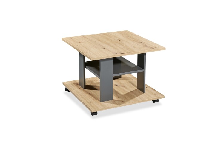 Couchtisch >Jella< 4 Rollen, Artisan Eiche Dekor, anthrazit - 60x45x60cm (BxHxT)
