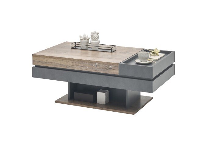 Couchtisch >Kathi< höhenverstellbar, flagstaff oak, matera - 110x43,5/67x60cm (BxHxT)