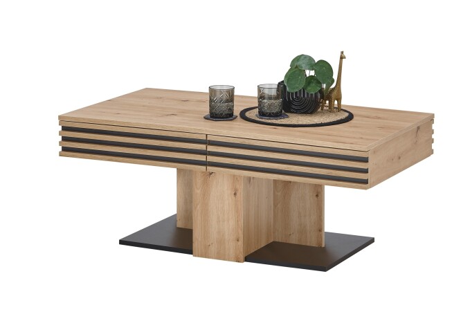 Couchtisch >Luara< 2 Schübe, Artisan Eiche Dekor, schwarz - 110x44x60 (BxHxT)