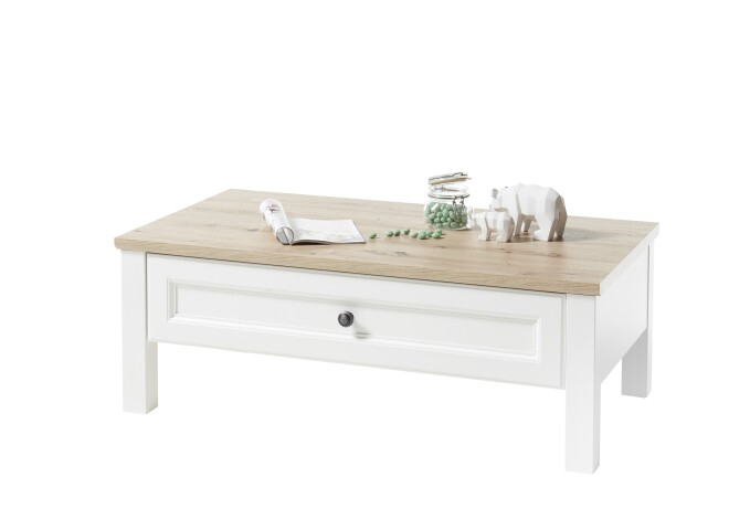 Couchtisch >Toskana< Schublade, Artisan Eiche Dekor, weiß - 110x41x60 (BxHxT)