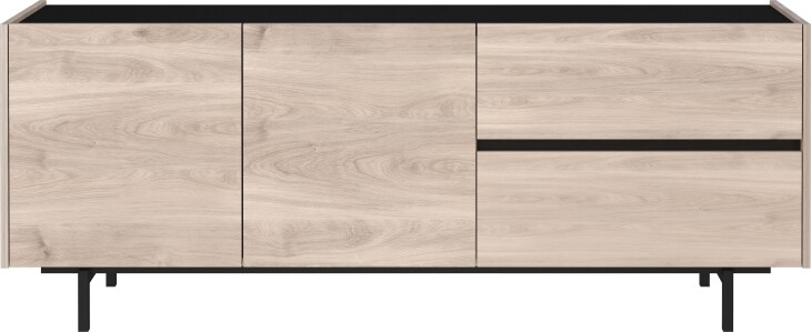 Lowboard >CANTORIA< 2 Türen, 2 Schübe, Castello-Eiche-Dekor/Schwarz - 162x63x40cm (BxHxT)