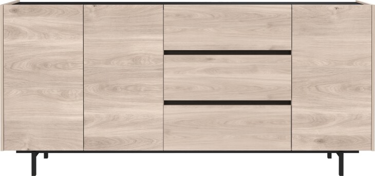 Sideboard >CANTORIA< 3 Türen, 3 Schübe, Castello-Eiche-Dekor/ Schwarz - 190x88x40cm (BxHxT)