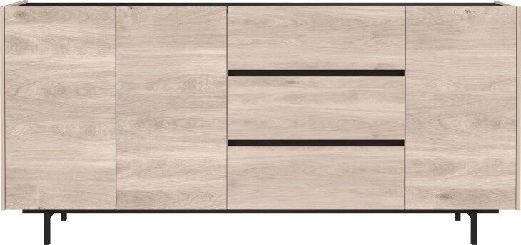 Sideboard >CANTORIA< 3 Türen, 3 Schübe, Castello-Eiche-Dekor/ Schwarz - 190x88x40cm (BxHxT)