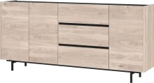 Sideboard >CANTORIA< 3 Türen, 3 Schübe, Castello-Eiche-Dekor/ Schwarz - 190x88x40cm (BxHxT)