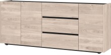Sideboard >CANTORIA< 3 Türen, 3 Schübe, Castello-Eiche-Dekor/ Schwarz - 190x88x40cm (BxHxT)