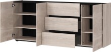 Sideboard >CANTORIA< 3 Türen, 3 Schübe, Castello-Eiche-Dekor/ Schwarz - 190x88x40cm (BxHxT)