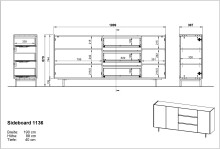 Sideboard >CANTORIA< 3 Türen, 3 Schübe, Castello-Eiche-Dekor/ Schwarz - 190x88x40cm (BxHxT)