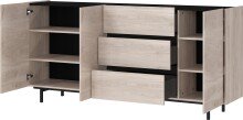 Sideboard >CANTORIA< 3 Türen, 3 Schübe, Castello-Eiche-Dekor/ Schwarz - 190x88x40cm (BxHxT)