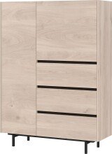 Highboard >CANTORIA< 2 Türen, 3 Schübe, Castello-Eiche-Dekor/Schwarz - 109x150x40cm (BxHxT)
