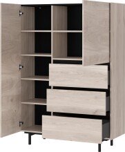 Highboard >CANTORIA< 2 Türen, 3 Schübe, Castello-Eiche-Dekor/Schwarz - 109x150x40cm (BxHxT)