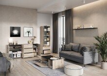 Stauraumvitrine >CANTORIA< 2 Schübe, 1 Tür, Castello-Eiche-Dekor / Schwarz - 63x206x40 (BxHxT)