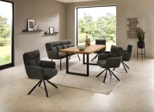 Esstisch >Chris U< in Eiche, schwarz, Massivholz, Metall - 180x76x100cm (BxHxT)