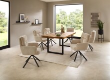 Esstisch >Chris U< in Eiche, schwarz, Massivholz, Metall - 180x76x100cm (BxHxT)