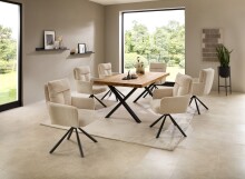 Esstisch >Chris X< in Eiche, schwarz, Massivholz, Metall - 180x76x100cm (BxHxT)