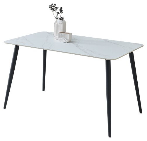 Esstisch >Cody< in weiß, schwarz, Keramik, Metall - 140x76x80cm (BxHxT)