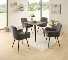 Esstisch >Fiete< in beton Dekor, schwarz, MDF, Metall - 80x75x80cm (BxHxT)