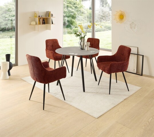 Esstisch >Floris< in Steinoptik, schwarz, MDF, Metall