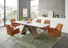 Kulissen-Esstisch >Jamiro< ausziehbar bis 260cm, weiß, beige - 180/260x76x90 (BxHxT)