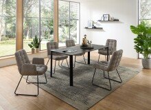 Esstisch >Lenni< in schwarz, Keramik, Metall -...