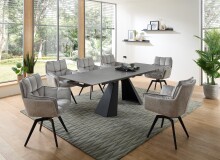 Kulissen-Esstisch >Mitch< ausziehbar, grau / schwarz, Keramik + Metall - 160/240x76x90 (BxHxT)