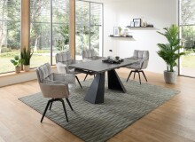 Kulissen-Esstisch >Mitch< ausziehbar, grau / schwarz, Keramik + Metall - 160/240x76x90 (BxHxT)