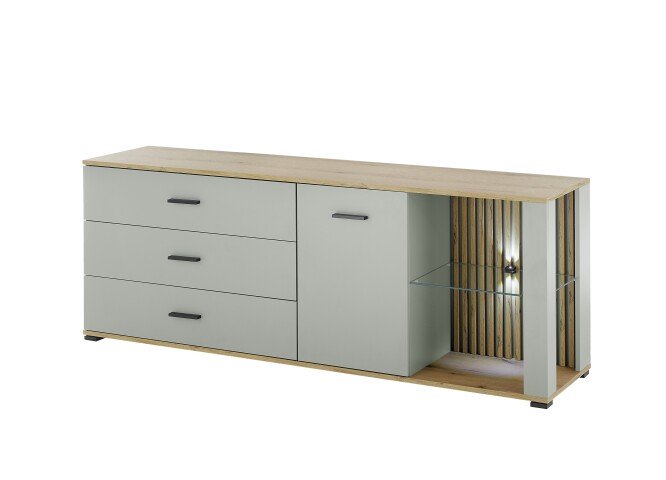 Lowboard >Narva< inkl. Beleuchtung, Evoke Eiche Dekor, salbei - 179x67x44cm (BxHxT)