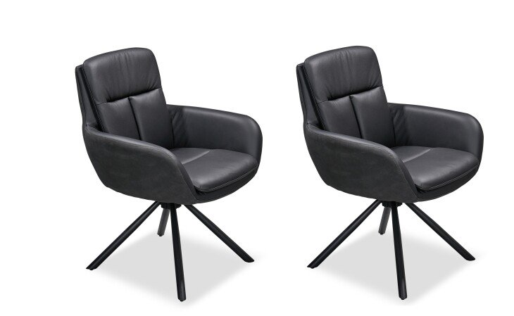 Armlehnstuhl >Amy< (2er Set) Echtleder-Sitz + Mikrofaser, schwarz - 63x90x65 (BxHxT)