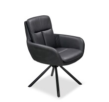 Armlehnstuhl >Amy< (2er Set) Echtleder-Sitz + Mikrofaser, schwarz - 63x90x65 (BxHxT)