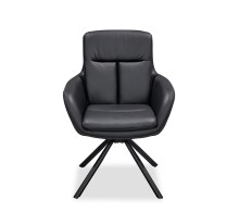 Armlehnstuhl >Amy< (2er Set) Echtleder-Sitz + Mikrofaser, schwarz - 63x90x65 (BxHxT)