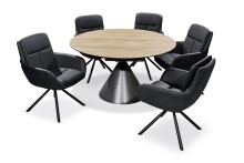 Armlehnstuhl >Amy< (2er Set) Echtleder-Sitz + Mikrofaser, schwarz - 63x90x65 (BxHxT)