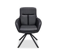 Armlehnstuhl >Amy< (2er Set) Echtleder-Sitz + Mikrofaser, schwarz - 63x90x65 (BxHxT)