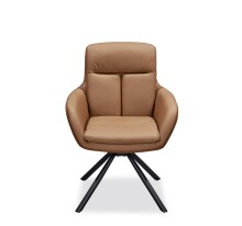 Armlehnstuhl >Amy< (2er Set) Echtleder-Sitz + Mikrofaser, braun - 63x90x65 (BxHxT)