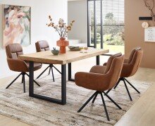 Armlehnstuhl >Amy< (2er Set) Echtleder-Sitz + Mikrofaser, braun - 63x90x65 (BxHxT)