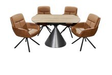 Armlehnstuhl >Amy< (2er Set) Echtleder-Sitz + Mikrofaser, braun - 63x90x65 (BxHxT)