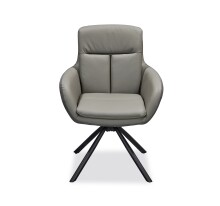 Armlehnstuhl >Amy< (2er Set) drehbar, Echtleder-Sitz + Mikrofaser grau - 63x90x65 (BxHxT)