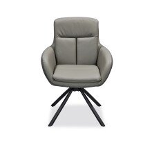 Armlehnstuhl >Amy< (2er Set) drehbar, Echtleder-Sitz + Mikrofaser grau - 63x90x65 (BxHxT)