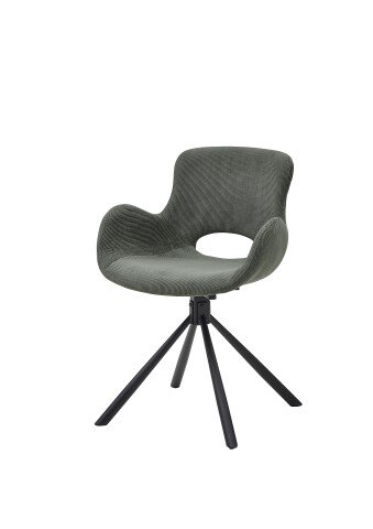 Armlehnstuhl >Anneli< (2er Set) drehbar, Cord grün, schwarz - 45x82x47,5 (BxHxT)