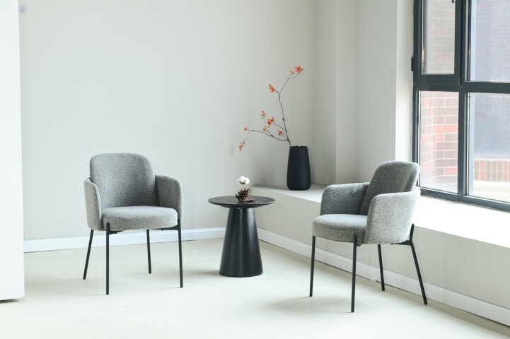 Armlehnstuhl >Flora< (2er Set) Federkern, Bouclestoff grau, schwarz - 61x84x63 (BxHxT)