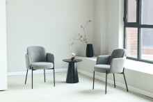 Armlehnstuhl >Flora< (2er Set) Federkern, Bouclestoff grau, schwarz - 61x84x63 (BxHxT)
