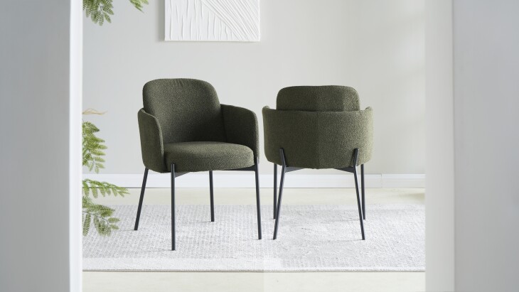 Armlehnstuhl >Flora< (2er Set) Federkern, Bouclestoff grün, schwarz - 61x84x63 (BxHxT)