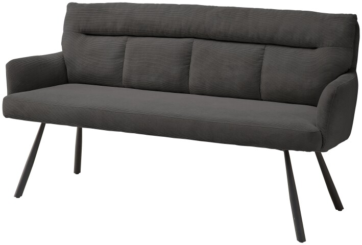 Polsterbank >Sofia< Federkern, Armlehnen, Cord grau, Gestell schwarz - 180x93x69cm (BxHxT)