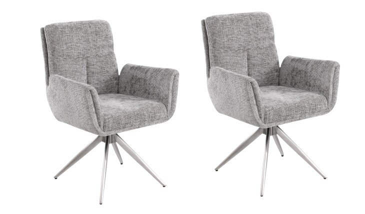 Armlehnstuhl >Sofia Premium< (2er Set) Federkern, drehbar, grau, Edelstahl - 61x93,5x67 (BxHxT)