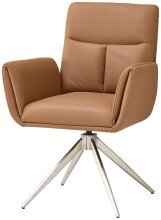 Armlehnstuhl >Sofia Premium< (2er Set) Federkern, drehbar, Leder cognac, Edelstahl - 61x94x67 BxHxT