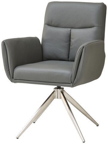 Armlehnstuhl >Sofia Premium< (2er Set) Federkern, drehbar, Leder grau, Edelstahl - 61x94x67 (BxHxT)